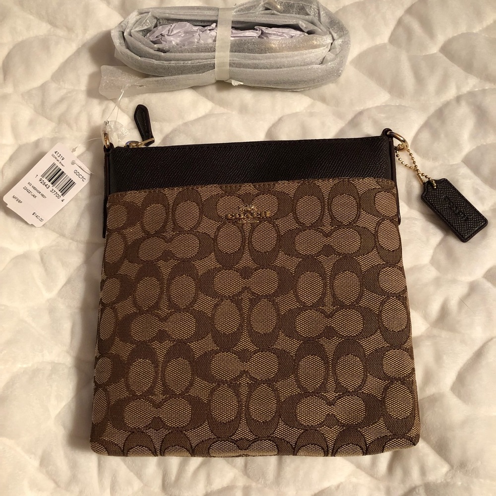 NWT Coach brown fabric cross-body purse
